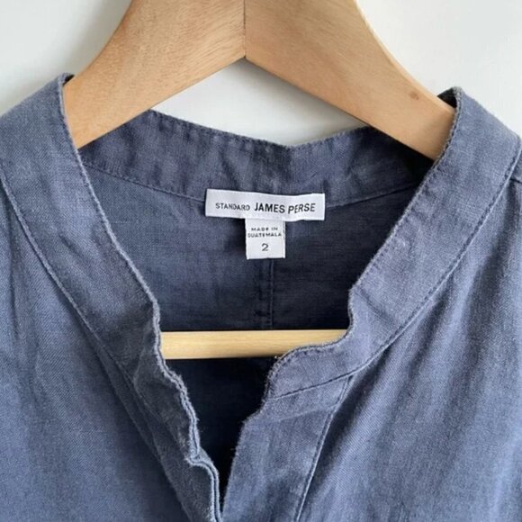 James Perse Dress 2 M 100% Linen Drawstring Waist Sleeveless Blue Luxury Cinched - Picture 4 of 7